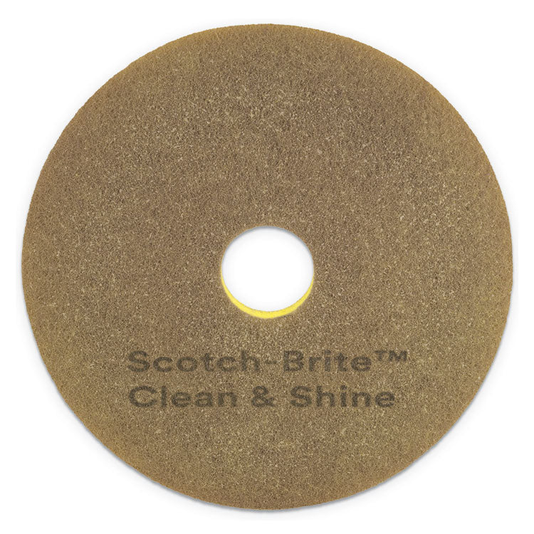 Scotch-Brite - Clean and Shine Pad, 20" Diameter, Brown/Yellow, 5/Carton