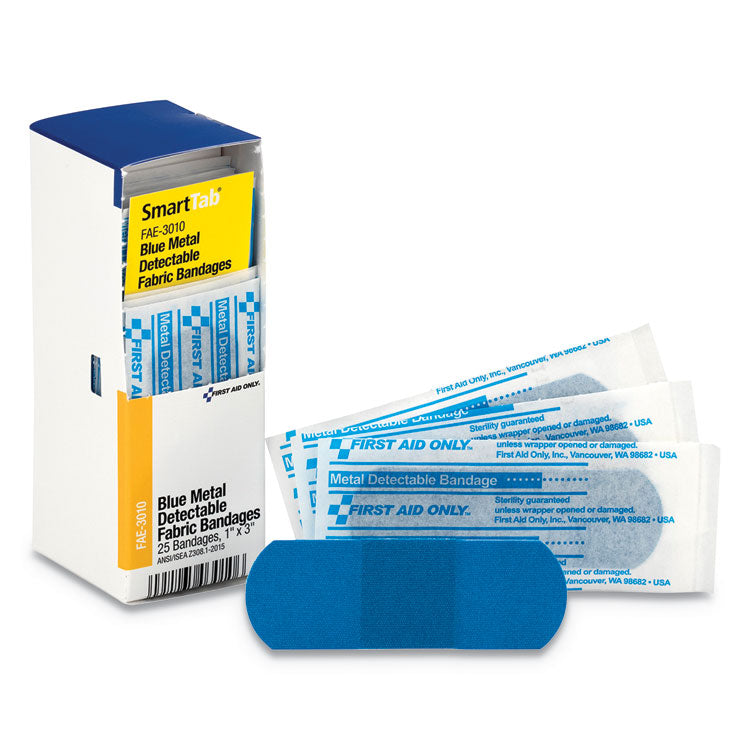 First Aid Only - Refill for SmartCompliance General Cabinet, Blue Metal Detectable Bandages,1 x 3, 25/Box