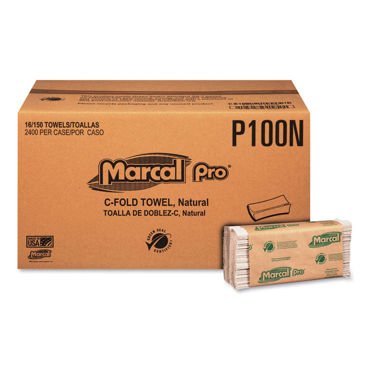 Marcal PRO - Folded Paper Towels, 1-Ply, 12.88  x 10.13, Natural, 150/Pack, 16 Packs/Carton