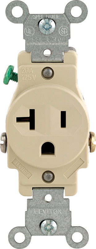 LEVITON - Leviton 20 amps 125 V Single Ivory Outlet 5-20R 1 pk [05801-KIS]