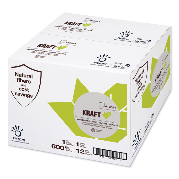 Papernet - Heavenly Soft Hardwound Paper Towel, Kraft, 7.8" x 600 ft, Brown, 12 Rolls/Carton