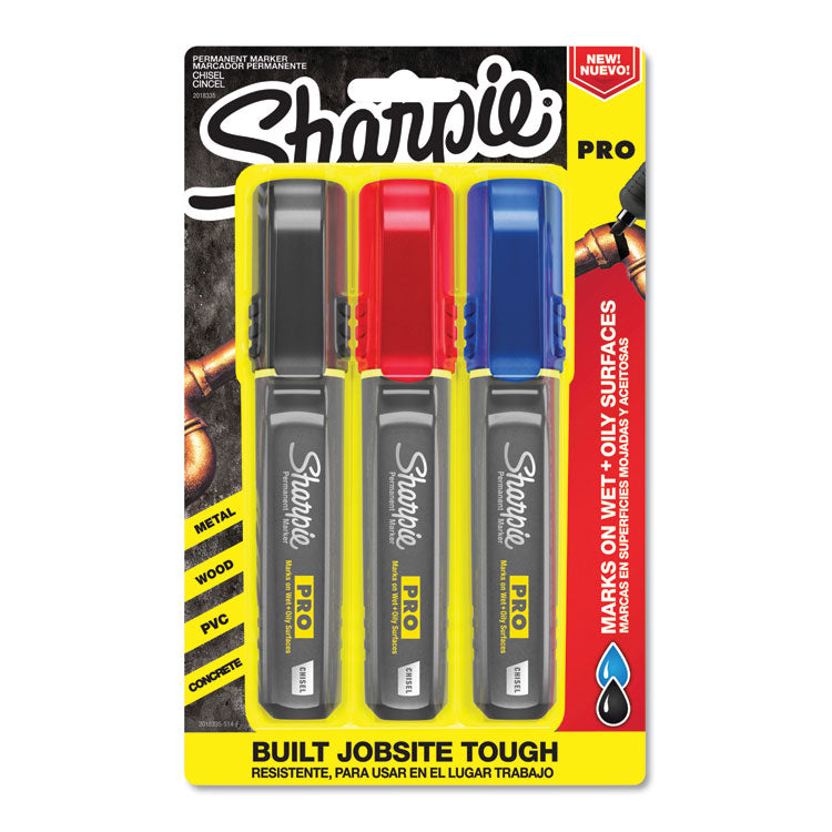 Sharpie - Pro Permanent Marker, Broad Chisel Tip, Assorted Colors, 3/Pack (7729833)