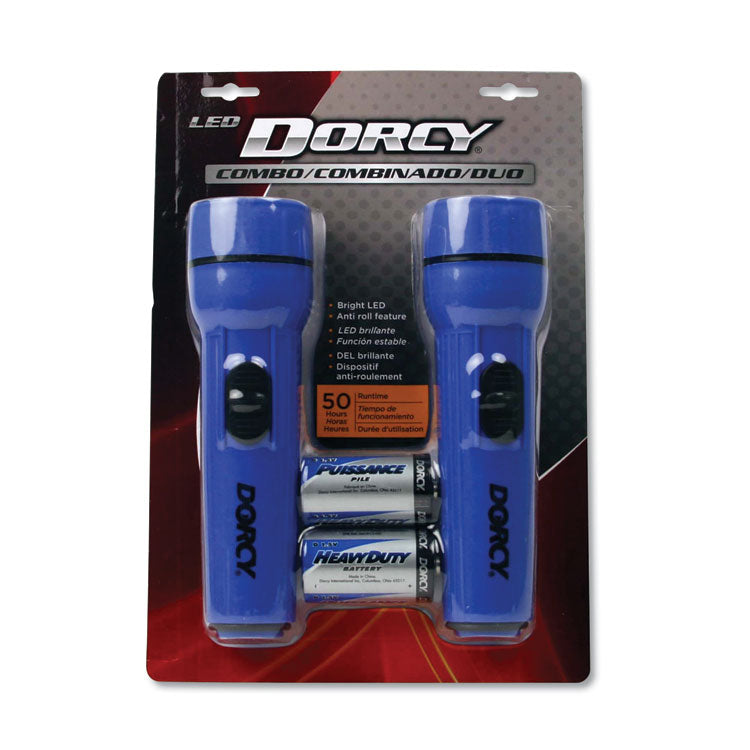DORCY - LED Flashlight Pack, 1 D Battery (Included), Blue, 2/Pack