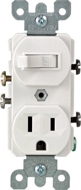 LEVITON - Leviton 15 amps Single Pole Combination Switch & Receptacle White 1 pk