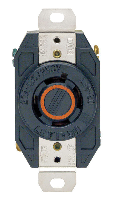 LEVITON - Leviton V-0-MAX 20 amps 125/250 V Single Black Locking Receptacle L14-20R 1 pk