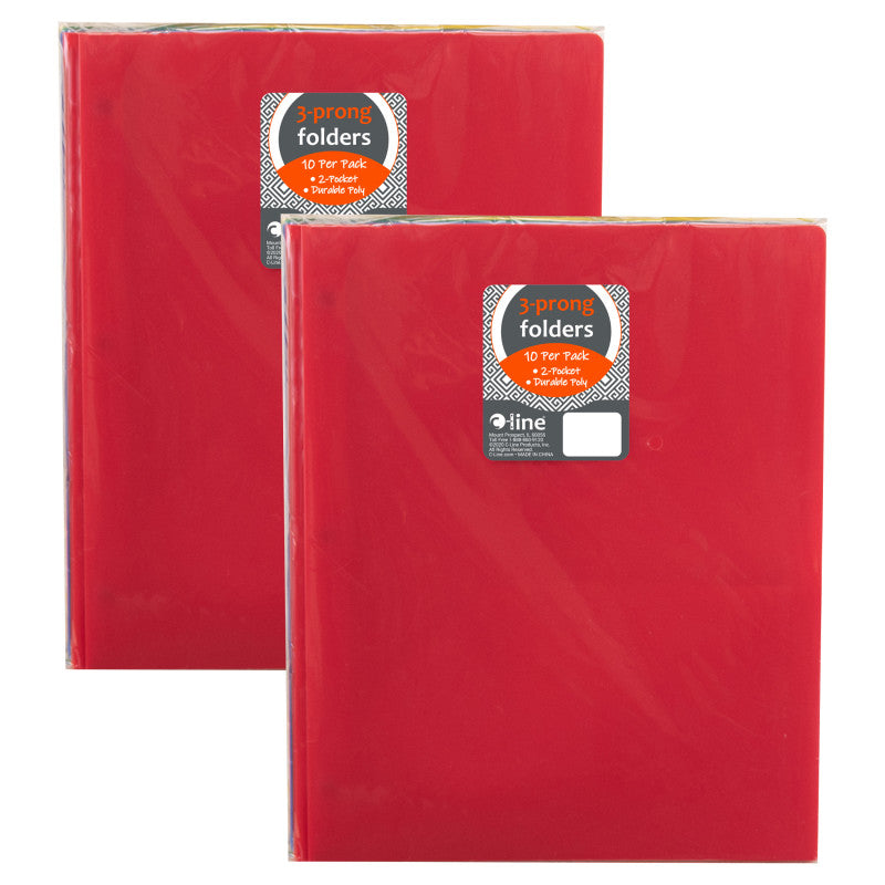 C-LINE - Two-Pocket Heavyweight Poly Portfolio Folder with Prongs, Assorted Primary Colors, 10 Per Pack, 2 Packs