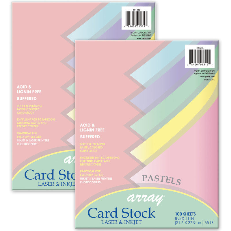 PACON - Pastel Card Stock, 5 Assorted Colors, 8-1/2" x 11", 100 Sheets Per Pack, 2 Packs