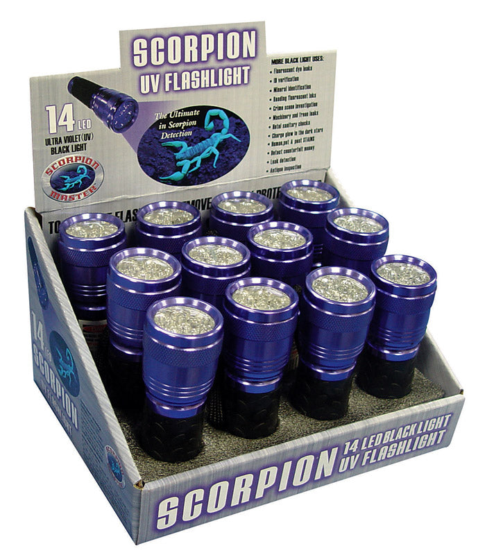 SCORPION MASTER - Scorpion 14 LED Black/Purple LED UV Flashlight AAA Battery - Case of 12 [302482]