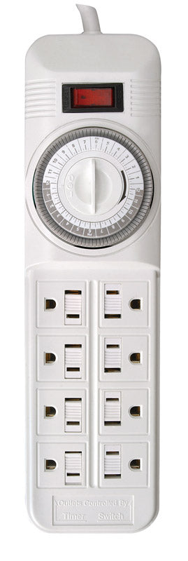 WOODS - Woods Indoor 8 Outlet Timer Power Strip 125 V White