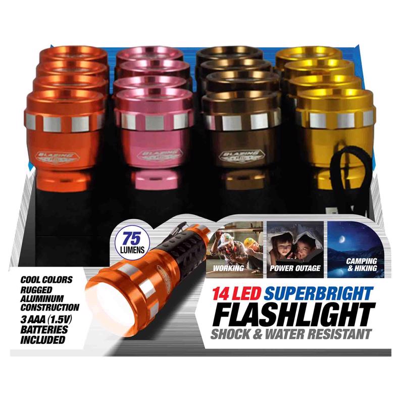 BLAZING LEDZ - Blazing LEDz 14 LED 85 lm Assorted LED Flashlight AAA Battery - Case of 16