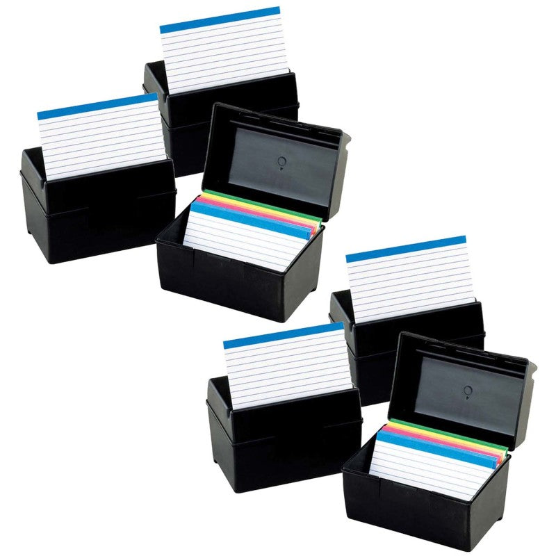 OXFORD - Plastic Index Boxes, 3 X 5, 300 Cards Capacity, Black, Pack of 6