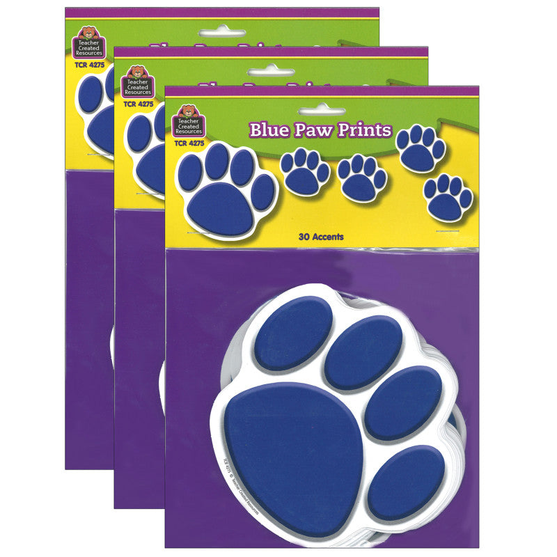 TEACHER CREATED RESOURCES - Blue Paw Prints Accents, 30 Per Pack, 3 Packs