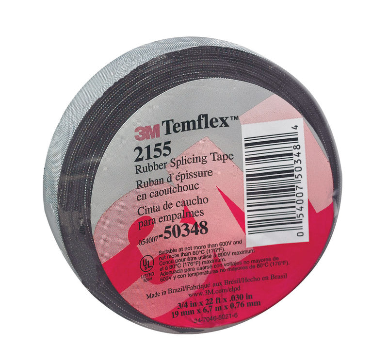 3M - 3M Temflex 3/4 in. W X 22 ft. L Black Rubber Splicing Tape