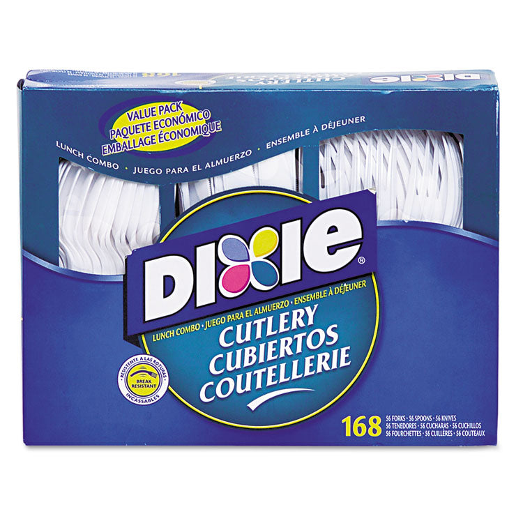 Dixie - Combo Pack, Tray with White Plastic Utensils, 56 Forks, 56 Knives, 56 Spoons, 6 Packs