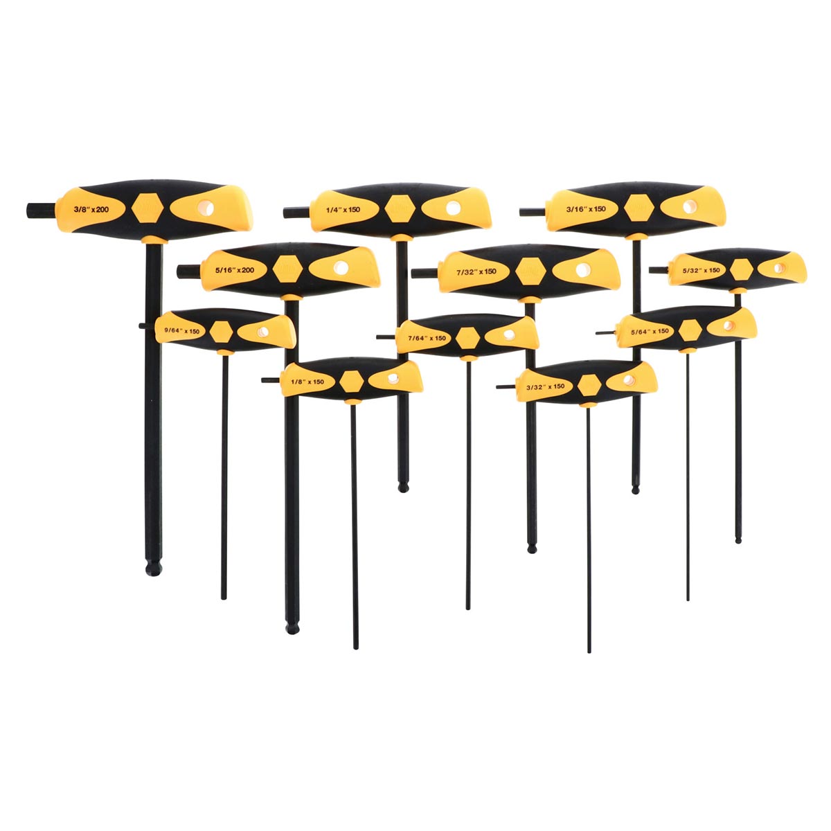 Wiha Soft Grip Dual Drive Ball End SAE Hex T-Handle Inch Black Finish (11 Piece Set)