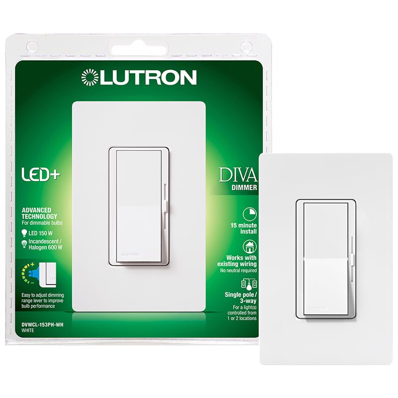 LUTRON - Lutron Diva White 150 W 3-Way Dimmer Switch 1 pk