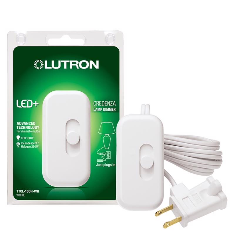 LUTRON - Lutron Credenza White 100 W Plug-In Dimmer Slide Switch 1 pk