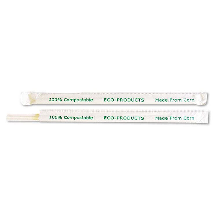 Eco-Products - Clear Wrapped Straw, 7.75", PLA, 400/Pack, 24 Packs/Carton