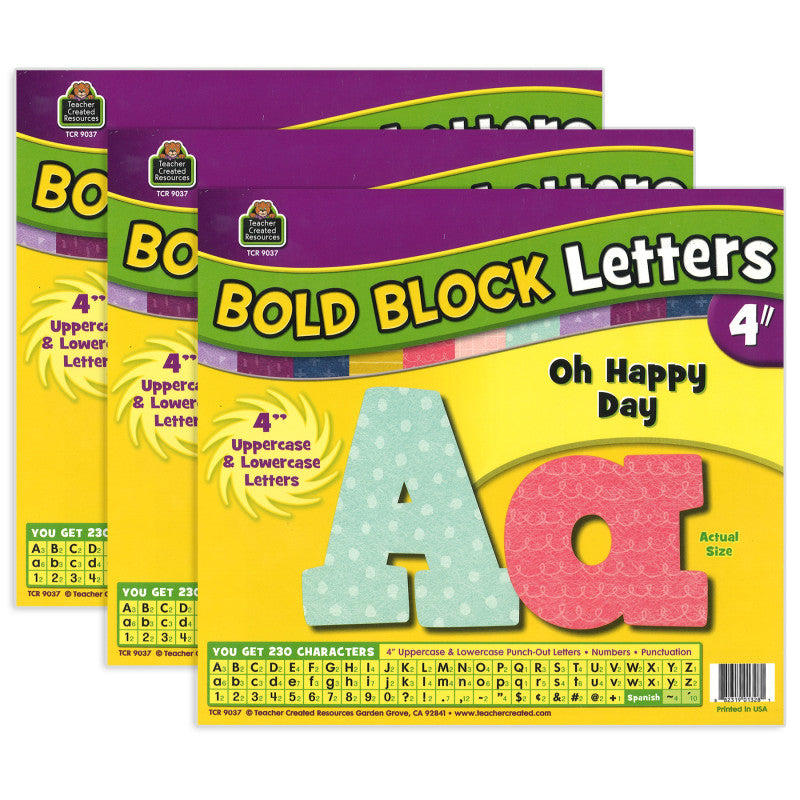 TEACHER CREATED RESOURCES - Oh Happy Day Bold Block 4" Letters Combo Pack, 230 Pieces Per Pack, 3 Packs