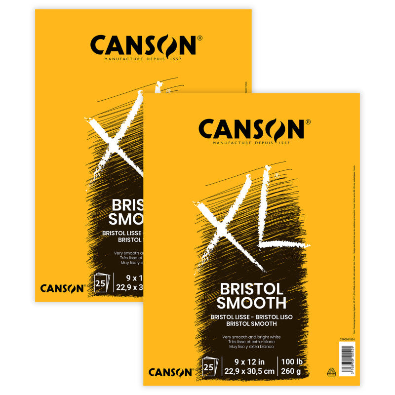 XL Series Bristol Pad, Smooth Finish, Foldover Binding, 25 Sheet, 9x12 inch, Pack of 2