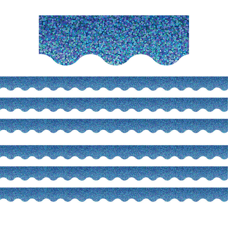 TEACHER CREATED RESOURCES - Blue Sparkle Scalloped Border Trim, 35 Feet Per Pack, 6 Packs