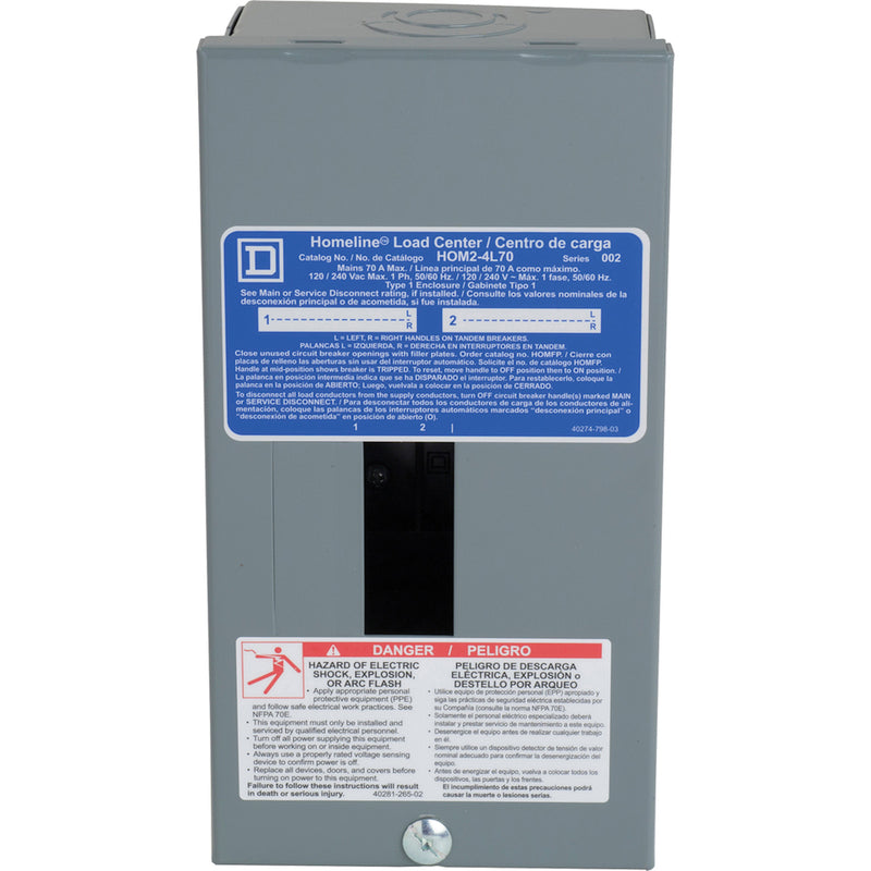 SQUARE D - Square D HomeLine 70 amps 120/240 V 2 space 4 circuits Surface Mount Main Lug Load Center
