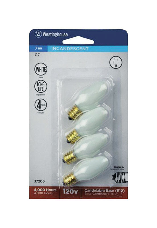 WESTINGHOUSE - Westinghouse 7 W C7 Specialty Incandescent Bulb E12 (Candelabra) White 4 pk