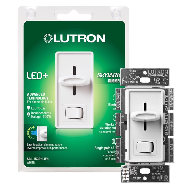 LUTRON - Lutron Skylark White 150 W 3-Way Dimmer Switch 1 pk