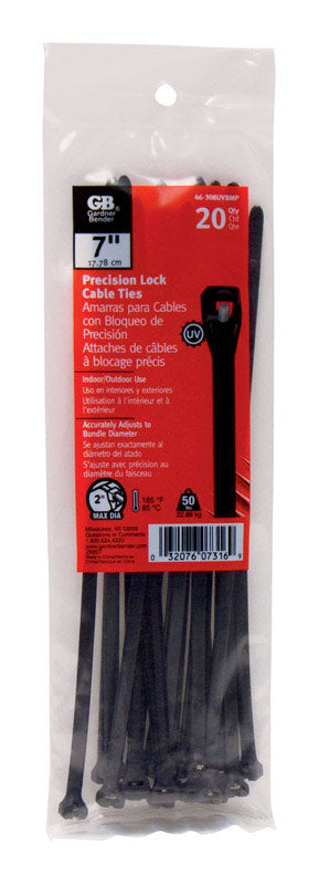 GARDNER BENDER - Gardner Bender 7 in. L Black Cable Tie 20 pk