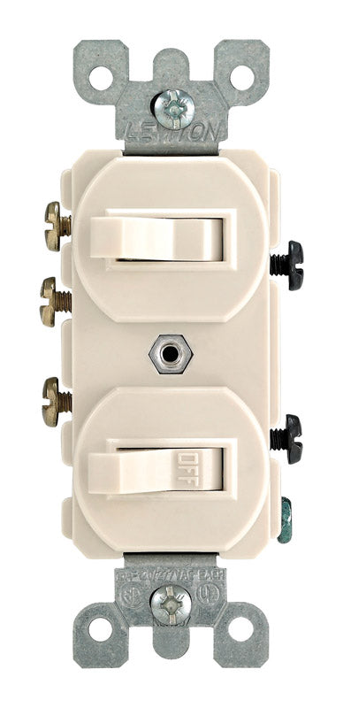 LEVITON - Leviton 15 amps Single Pole or 3-way Rocker Duplex Combination Switch Light Almond 1 pk