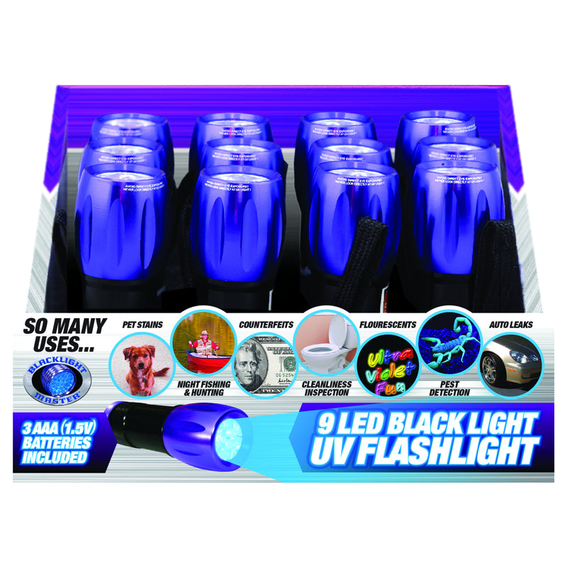 BLACKLIGHT MASTER - Blacklight Master 15 lm Black/Purple LED UV Flashlight AAA Battery - Case of 12