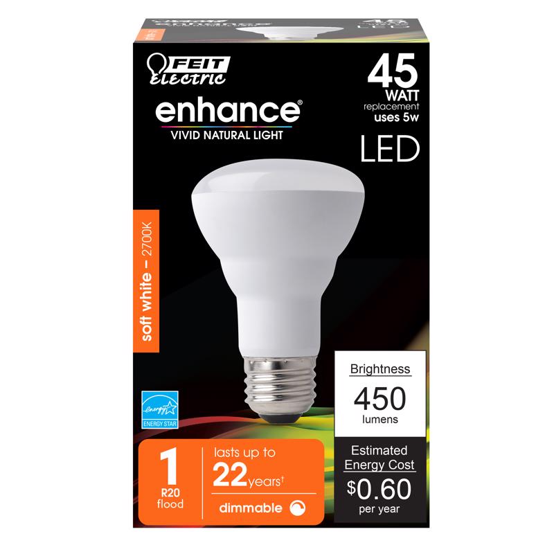 FEIT - Feit R20 E26 (Medium) LED Bulb Soft White 45 Watt Equivalence 1 pk - Case of 4