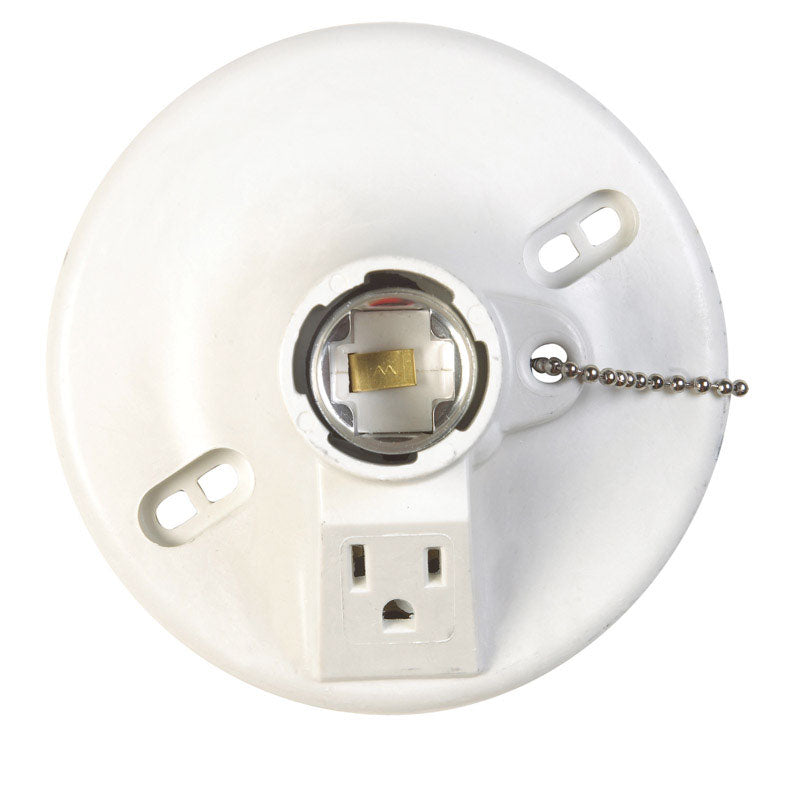 ALLIED MOULDED - Allied Moulded Steel Medium Lampholder w/Outlet & Pull Chain 1 pk