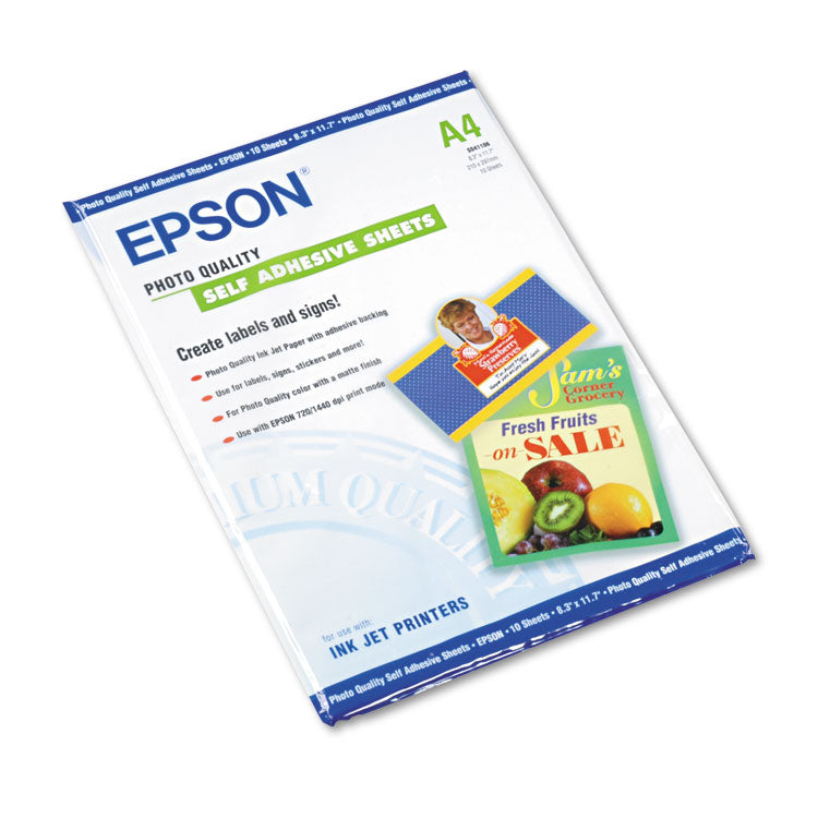 Epson - Photo-Quality Self Adhesive Paper, 8.38 x 11.75, Matte White, 10/Pack