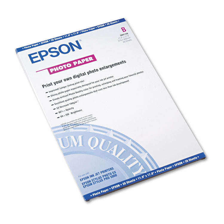 Epson - Glossy Photo Paper, 9.4 mil, 11 x 17, Glossy White, 20/Pack