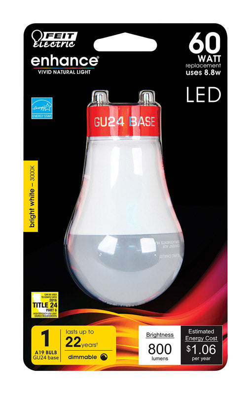 FEIT - Feit Enhance A19 GU24 LED Bulb Bright White 60 Watt Equivalence 1 pk