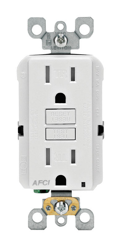 LEVITON - Leviton SmartlockPro 15 amps 125 V Duplex White AFCI Outlet 5-15R 1 pk