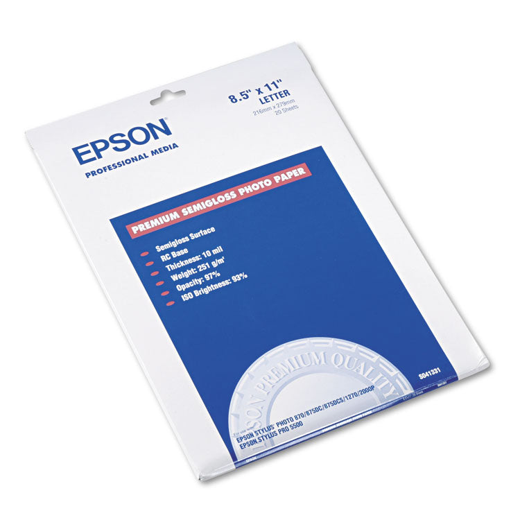 Epson - Premium Photo Paper, 10.4 mil, 8.5 x 11, Semi-Gloss White, 20/Pack