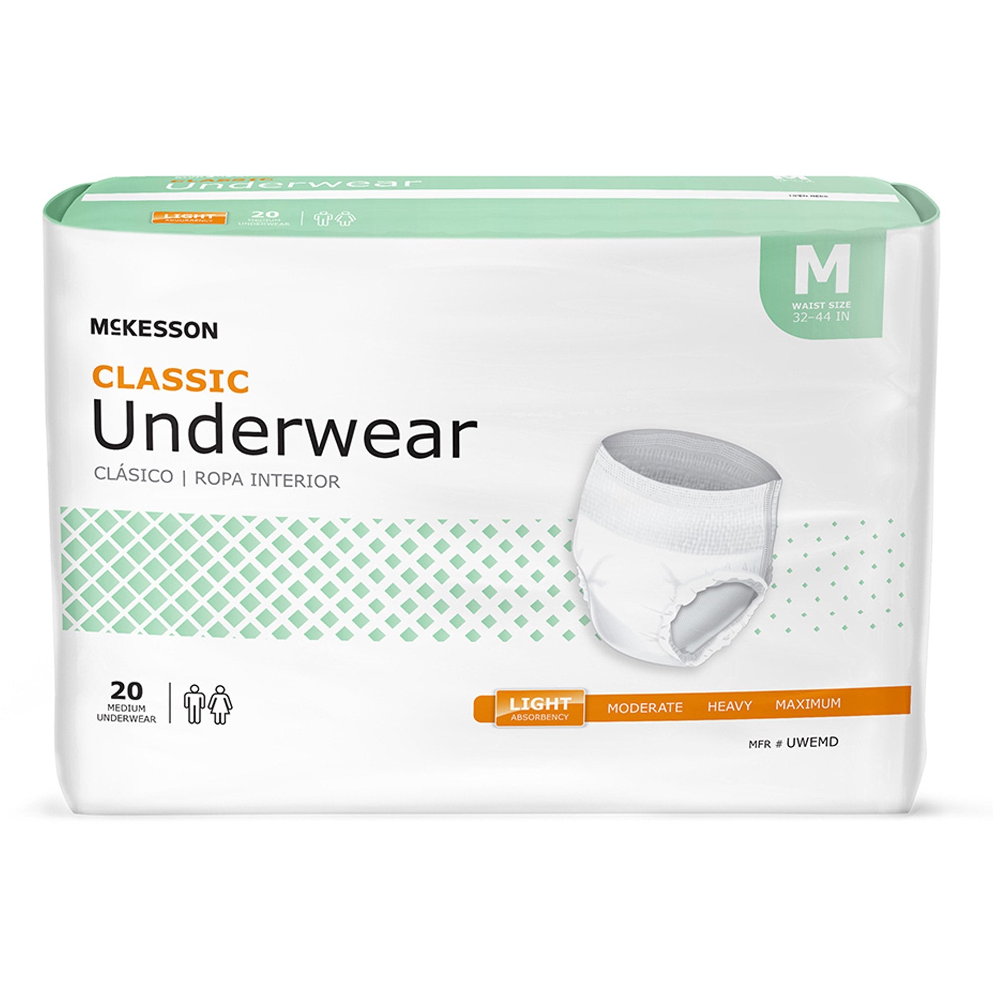 McKesson Brand - Unisex Adult Absorbent Underwear McKesson Classic Pull On with Tear Away Seams Medium Disposable Light Absorbency [1/BG]