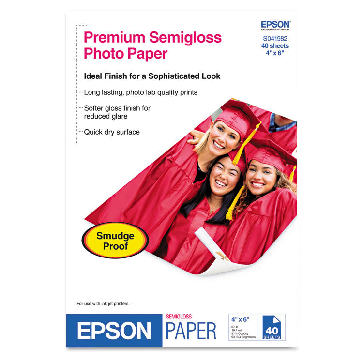 Epson - Premium Semigloss Photo Paper, 7 mil, 4 x 6, Semi-Gloss White, 40/Pack