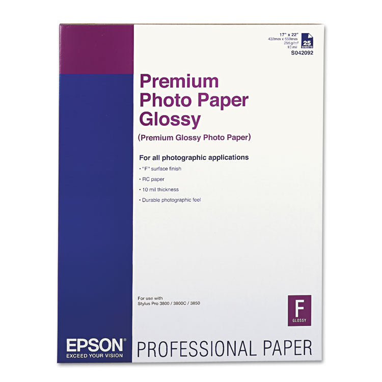 Epson - Premium Photo Paper, 10.4 mil, 17 x 22, High-Gloss White, 25/Pack