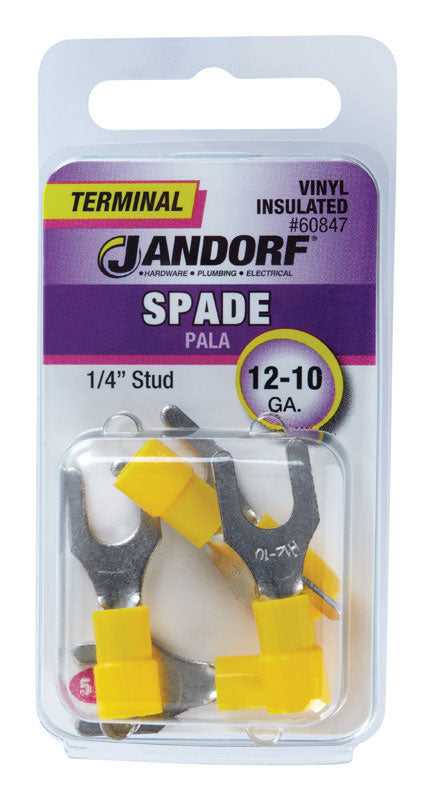 JANDORF - Jandorf 12-10 Ga. Insulated Wire Terminal Spade Yellow 5 pk [60847]