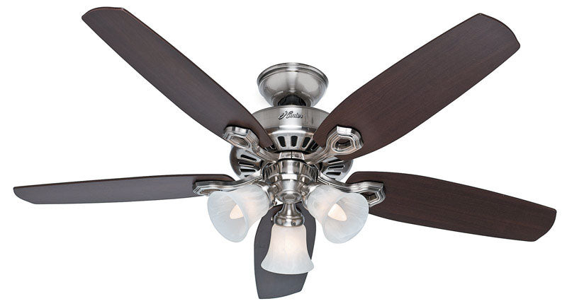 HUNTER - Hunter Builder Plus 52 in. Brushed Nickel Brown LED Indoor Ceiling Fan