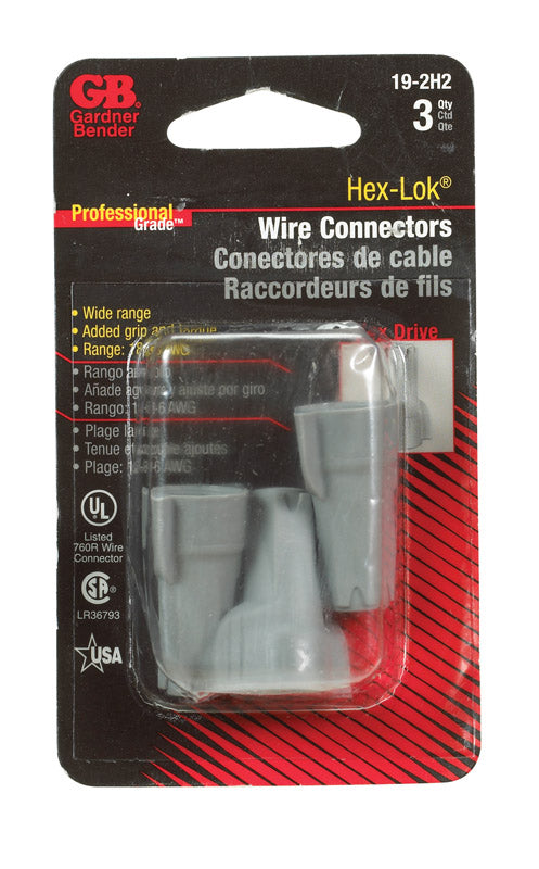 GARDNER BENDER - Gardner Bender Hex-Lok 14-6 Ga. Copper Wire Wire Connector Gray 3 pk