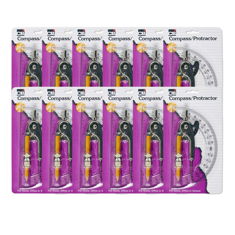 CHARLES LEONARD - Ball Bearing Compass & 6 Inch Protractor Combo Set, 12 Sets
