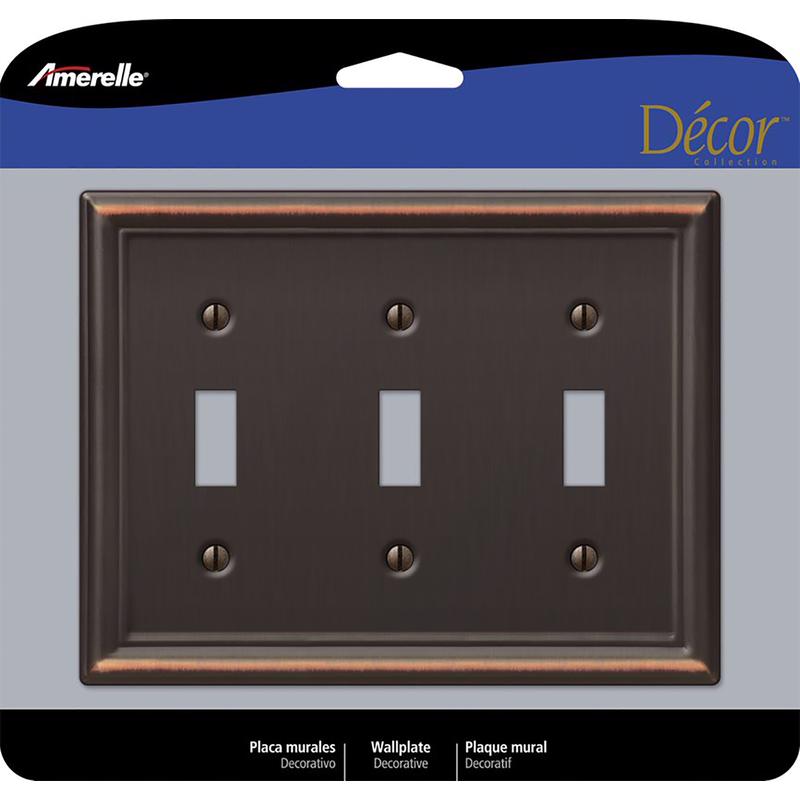 AMERELLE - Amerelle Chelsea Aged Bronze 3 gang Stamped Steel Toggle Wall Plate 1 pk