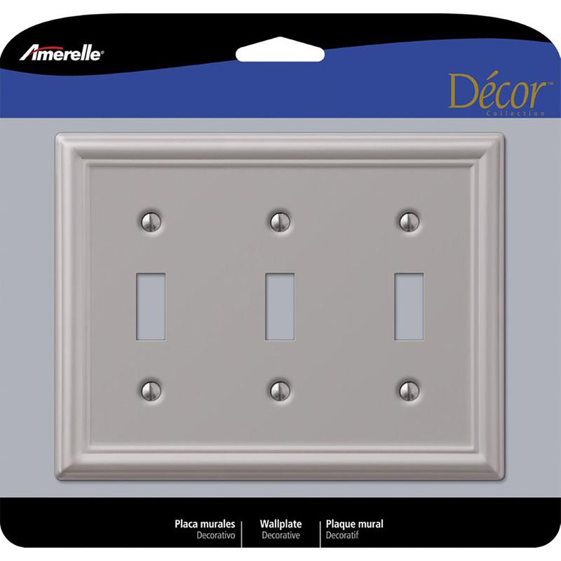 AMERELLE - Amerelle Chelsea Brushed Nickel 3 gang Stamped Steel Toggle Wall Plate 1 pk