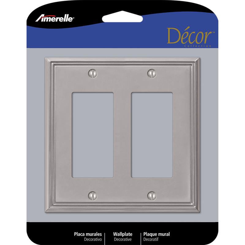 AMERELLE - Amerelle Metro Brushed Nickel 2 gang Die-Cast Metal Decorator Wall Plate 1 pk