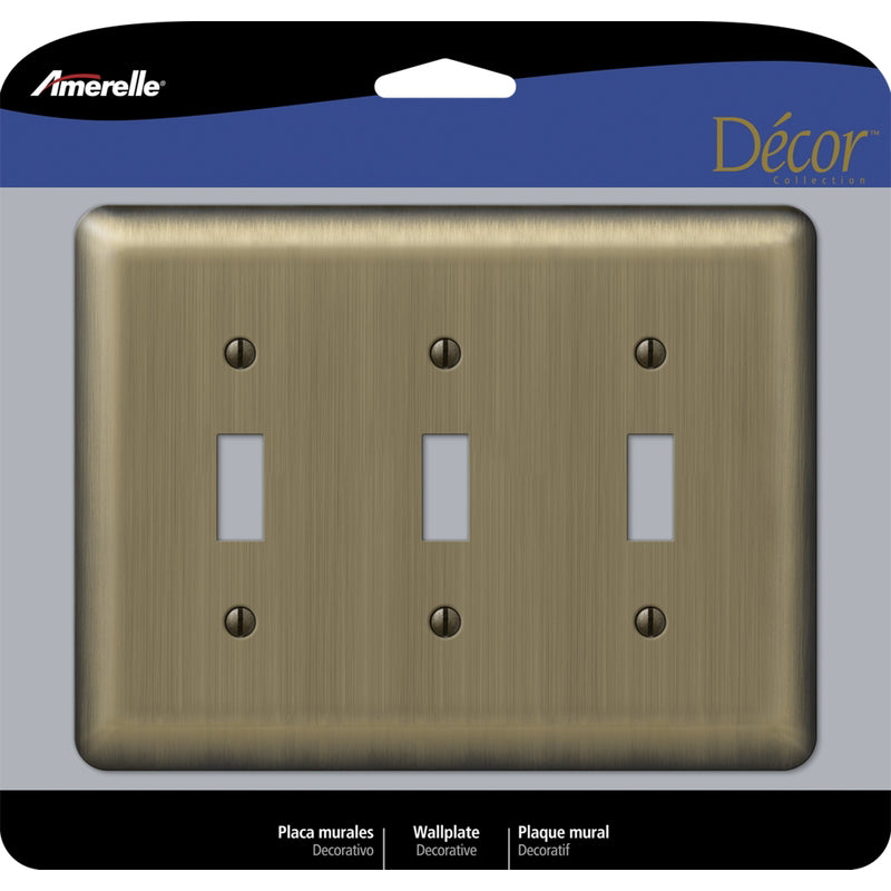 AMERELLE - Amerelle Devon Brushed Brass 3 gang Stamped Steel Toggle Wall Plate 1 pk