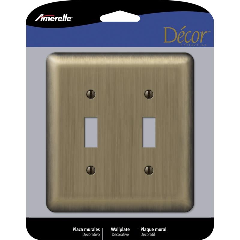 AMERELLE - Amerelle Devon Brushed Brass 2 gang Stamped Steel Toggle Wall Plate 1 pk